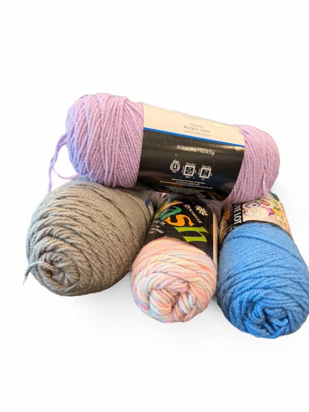 Mixed Lot Of‎ 4 Yarn Skeins New Vintage Pastel Colors Pink Grey Blue Purple